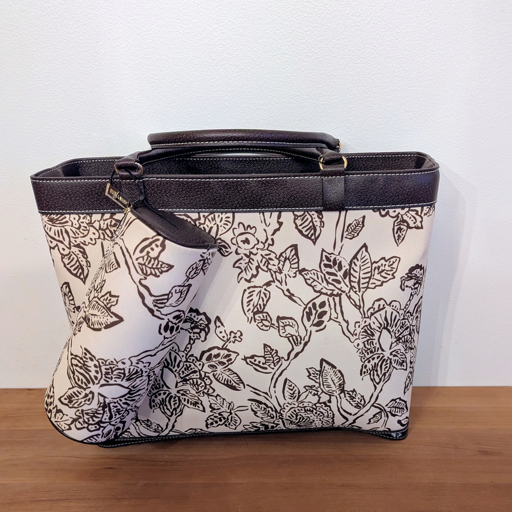Estee Lauder 2 Piece Floral Handbag Tote 15x12x4 Brown/Tan/ Brown - Picture 3 of 6